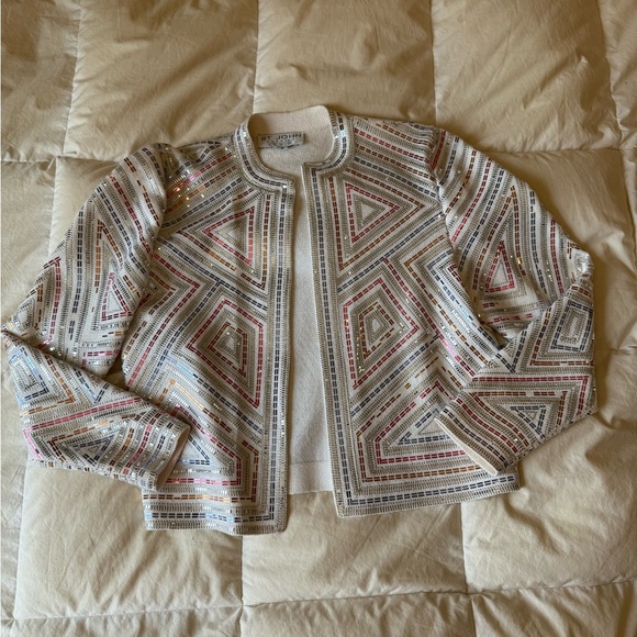 St. John evening wear White multicolor sequin  Blazer with Geometric Design - Picture 1 of 6